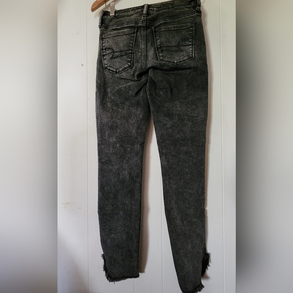Dark Wash Distressed Black Sharkbite Skinny Jeans - Picture 3 of 11